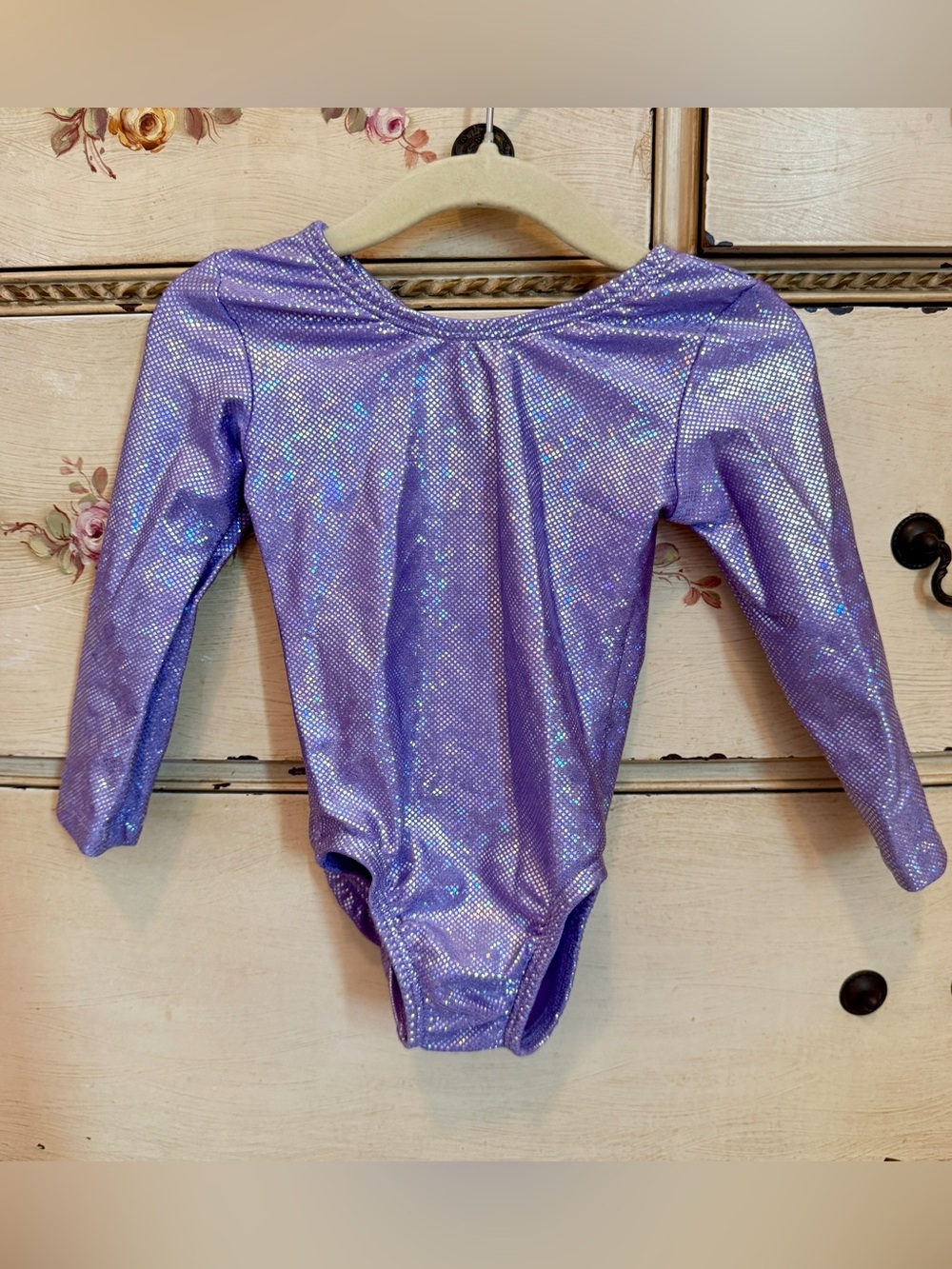 Girls' Sparkle Purple Long-Sleeve Gymnastics Leotard